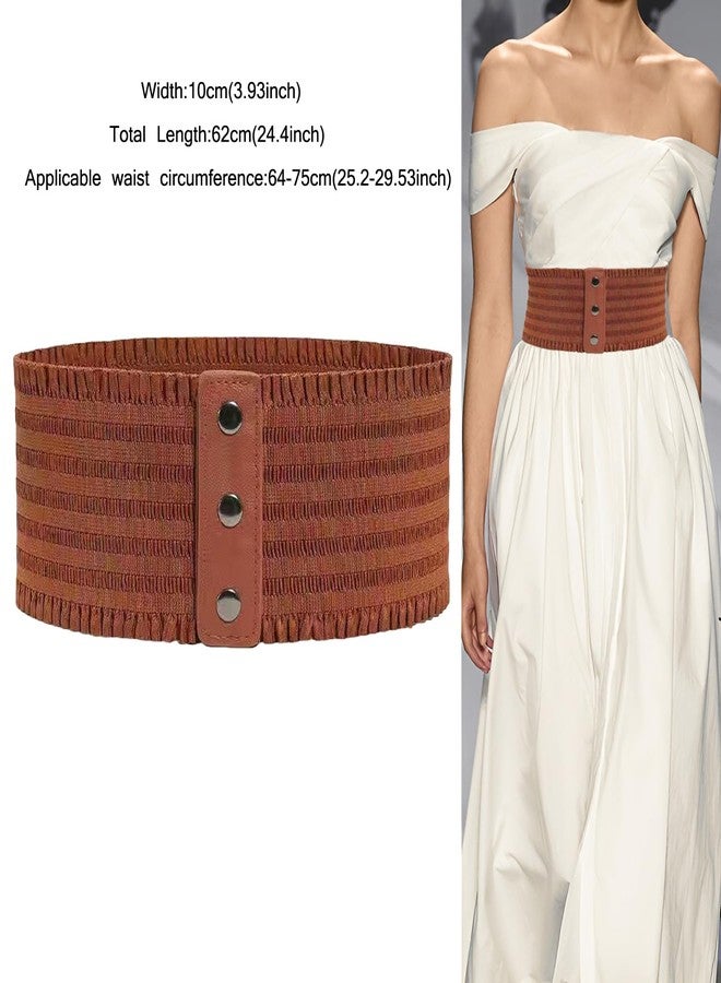 Kawailay Women's Wide Elastic Belt Vintage Cinch Waistband Snap Button Corset Waist Band for Dress - Brown - Image 2